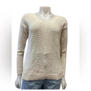 Chaps  White Cream Gold Glitter V Neck Knit Sweater Size XS